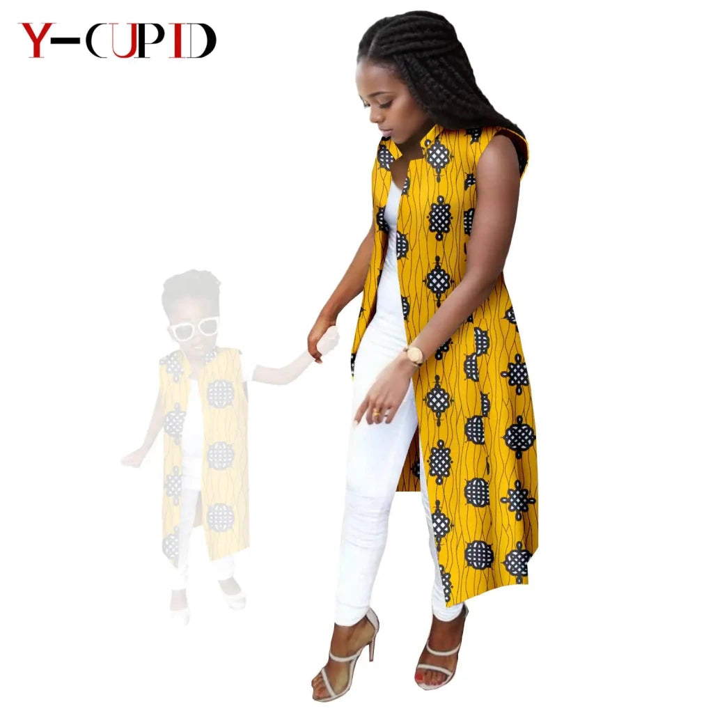 African Ankara Long Vest – Dashiki Cotton Mother Daughter Matching Outfit - Free Delivery Worldwide only at Flexi Africa