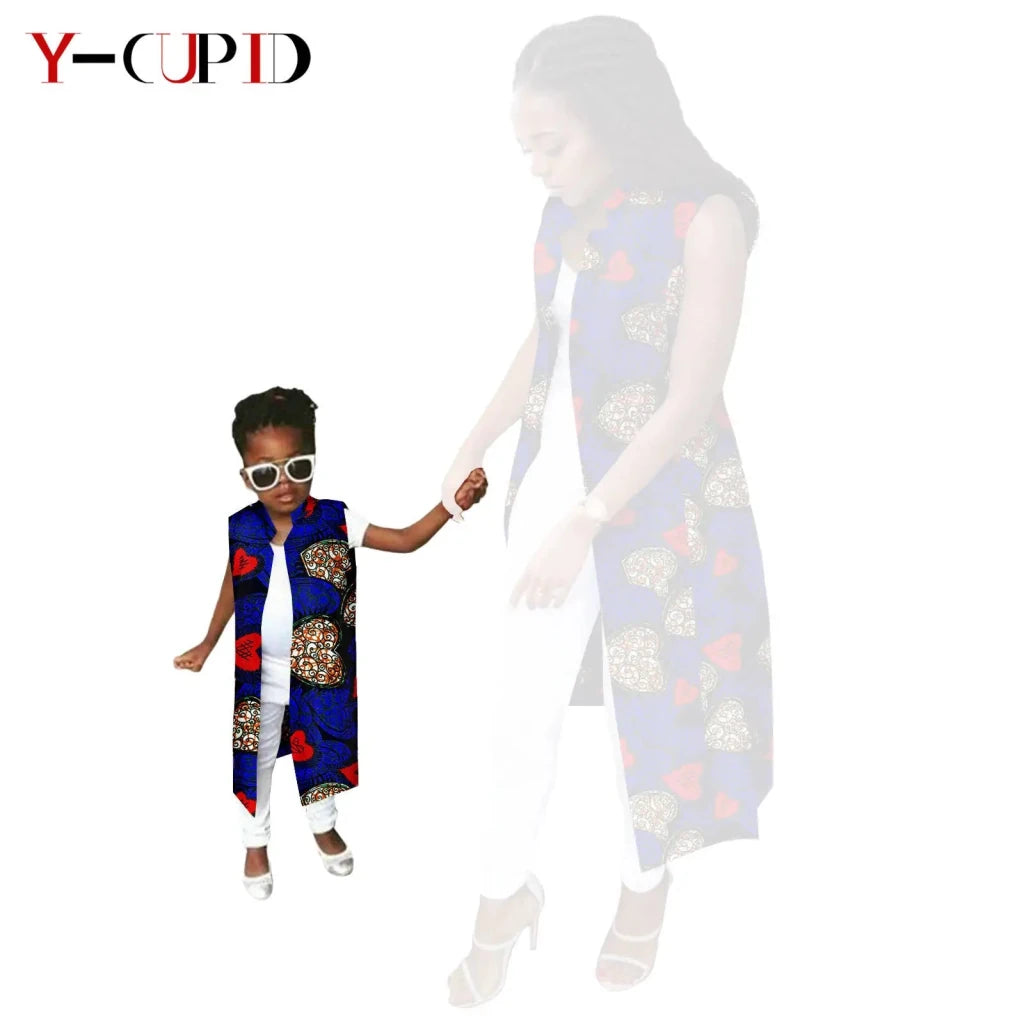 African Ankara Long Vest – Dashiki Cotton Mother Daughter Matching Outfit - Free Delivery Worldwide only at Flexi Africa