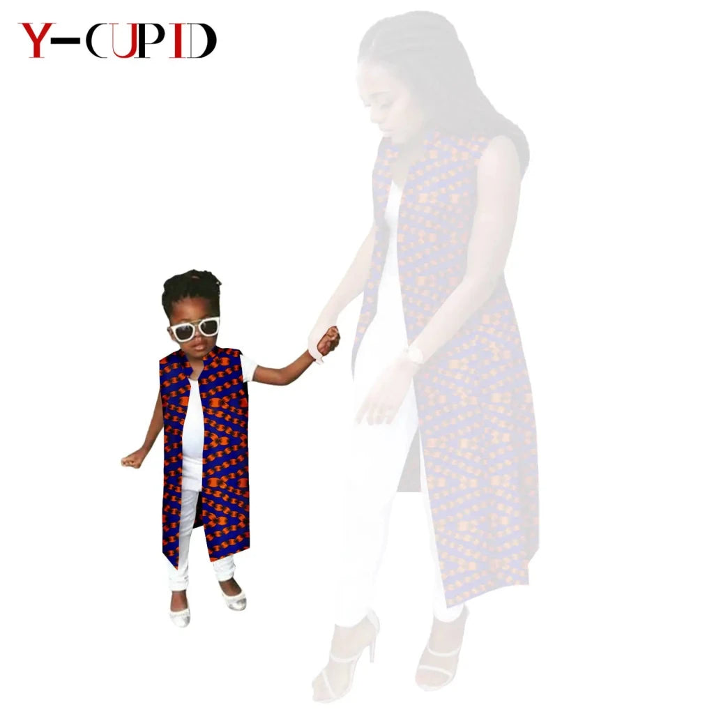 African Ankara Long Vest – Dashiki Cotton Mother Daughter Matching Outfit - Free Delivery Worldwide only at Flexi Africa