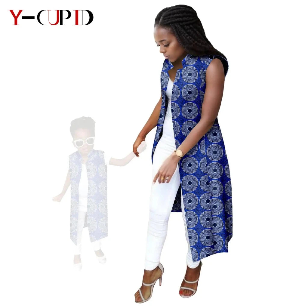 African Ankara Long Vest – Dashiki Cotton Mother Daughter Matching Outfit - Free Delivery Worldwide only at Flexi Africa