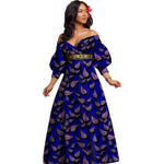 African Ankara Off Shoulder Maxi Dress – Deep V - Neck High Waist Long Dress - Free Delivery Worldwide only at Flexi Africa