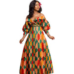African Ankara Off Shoulder Maxi Dress – Deep V - Neck High Waist Long Dress - Free Delivery Worldwide only at Flexi Africa