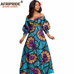 African Ankara Off Shoulder Maxi Dress – Deep V - Neck High Waist Long Dress - Free Delivery Worldwide only at Flexi Africa