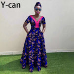 African Ankara Patchwork A - Line Dress – Women’s V - Neck Short Sleeve Party Dress with Headscarf - Free Delivery Worldwide only at Flexi Africa