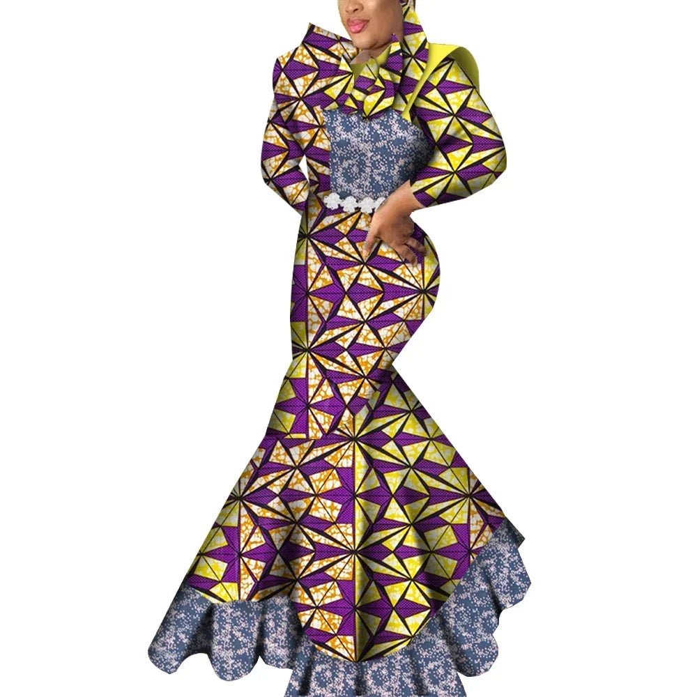 African Ankara Print Bodycon Dress for Women – Long Dashiki Evening Robe - Free Delivery Worldwide only at Flexi Africa