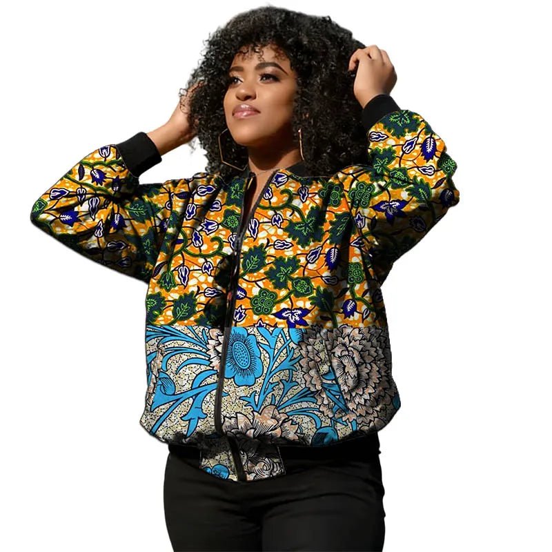 African Ankara Print Bomber Jacket for Women – Cotton Couture Zip - Up Jacket - Free Delivery Worldwide only at Flexi Africa
