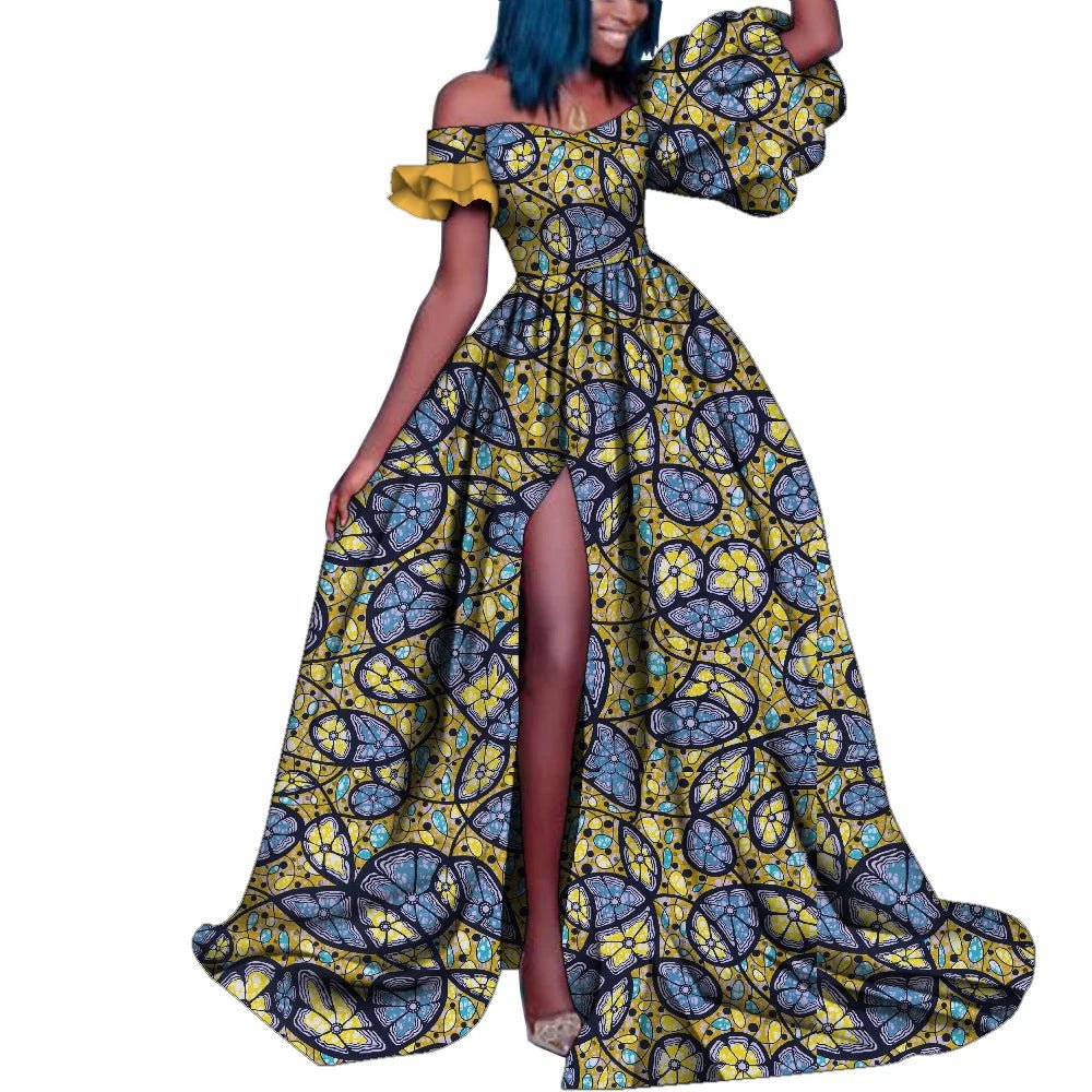 African Ankara Print Maxi Dress for Women – Dashiki Long Split Elegant Party Wear - Free Delivery Worldwide only at Flexi Africa