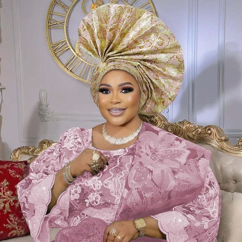 African Auto Gele Headwrap – Bold Fan - Shaped Ready - Made Headtie for Women - Free Delivery Worldwide only at Flexi Africa