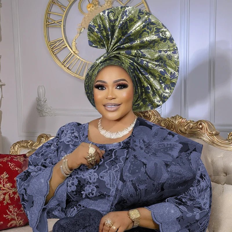 African Auto Gele Headwrap – Bold Fan - Shaped Ready - Made Headtie for Women - Free Delivery Worldwide only at Flexi Africa