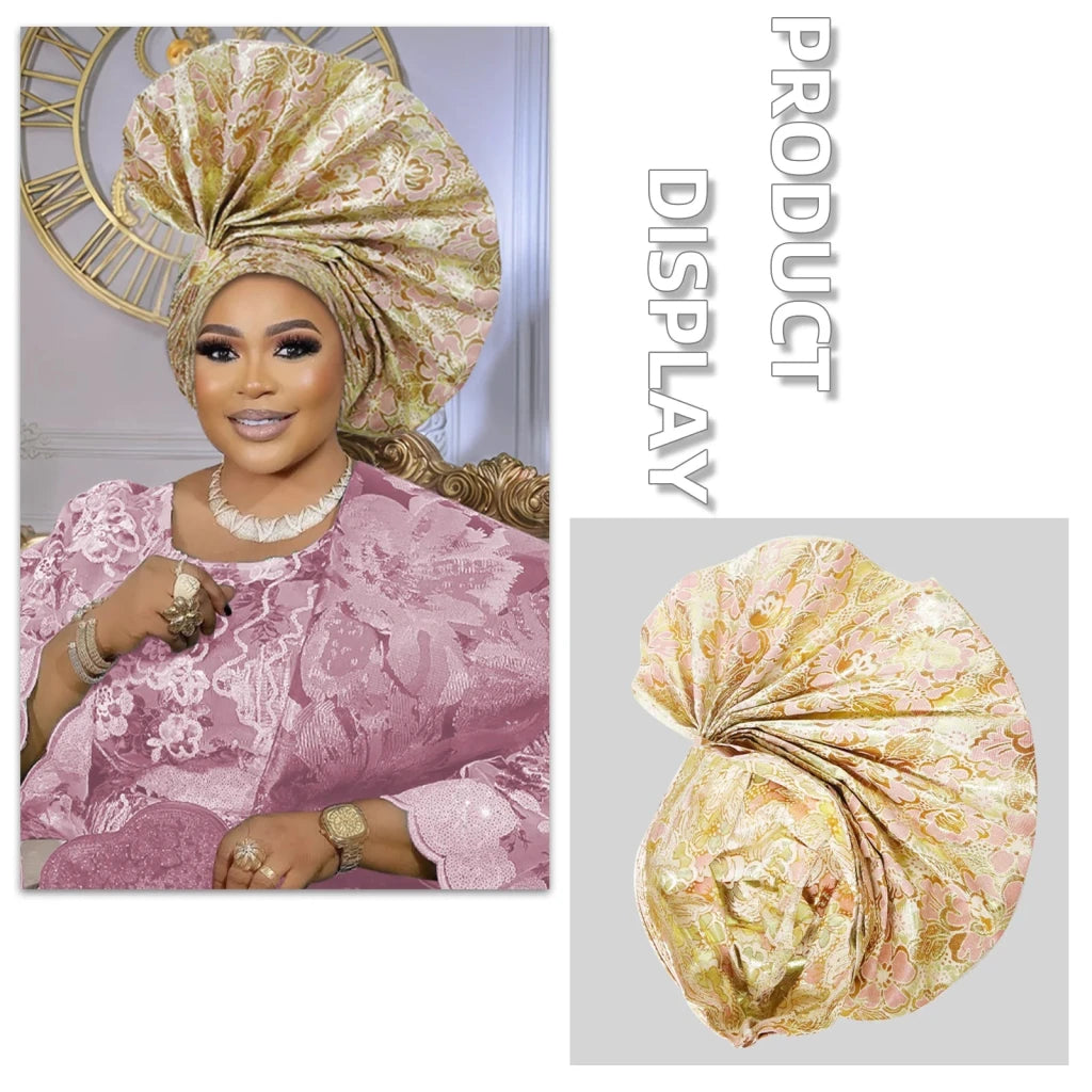 African Auto Gele Headwrap – Bold Fan - Shaped Ready - Made Headtie for Women - Free Delivery Worldwide only at Flexi Africa