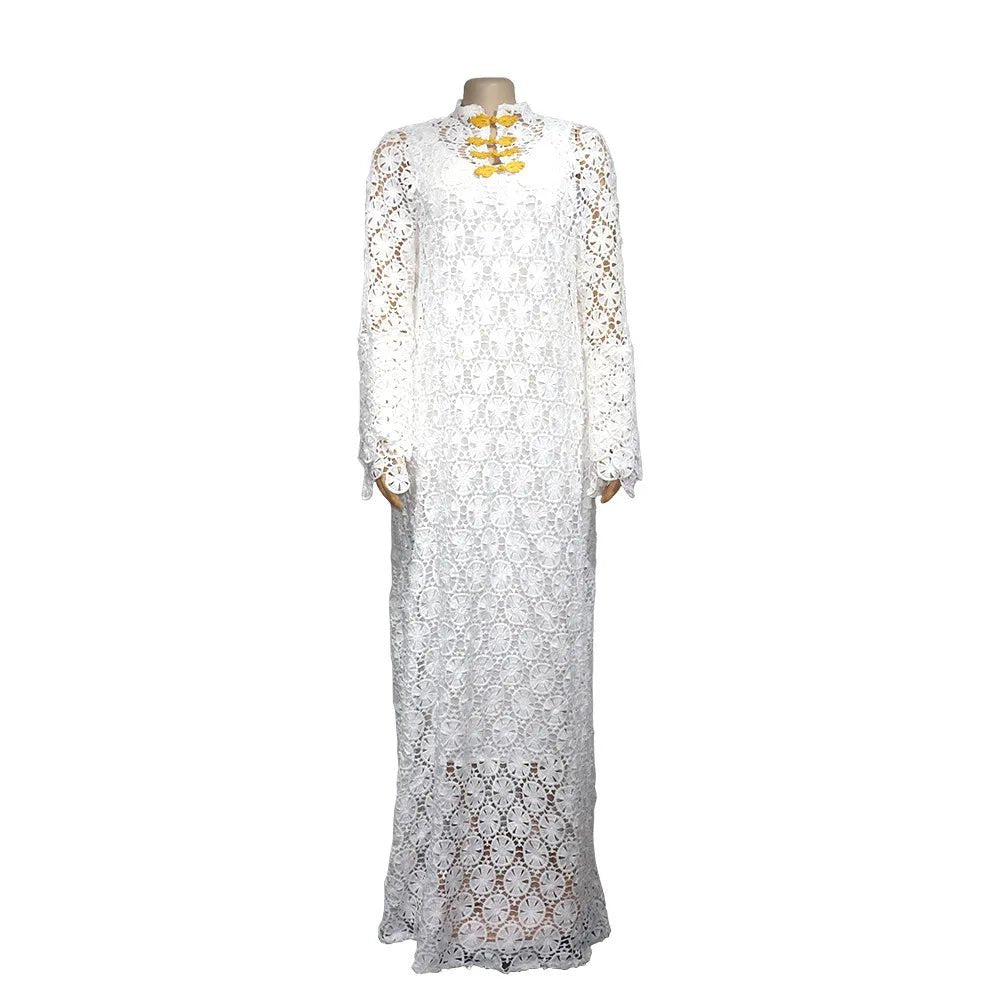 African Autumn Elegance: Plus Size Lace Long Dress with Inner White Dress - Flexi Africa - Free Delivery www.flexiafrica.com