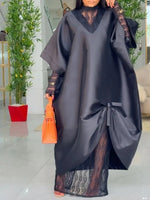 African Boubou Dress Set for Women – Loose Dashiki Robe with Lace Inner Dress - Free Delivery Worldwide only at Flexi Africa