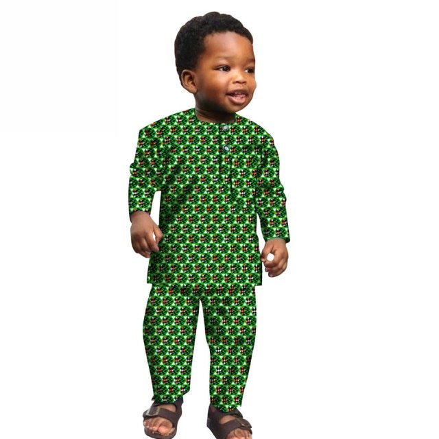 African Boys Cotton Clothes Wax Print Top and Pants Sets for Kids - Free Delivery Worldwide only at Flexi Africa