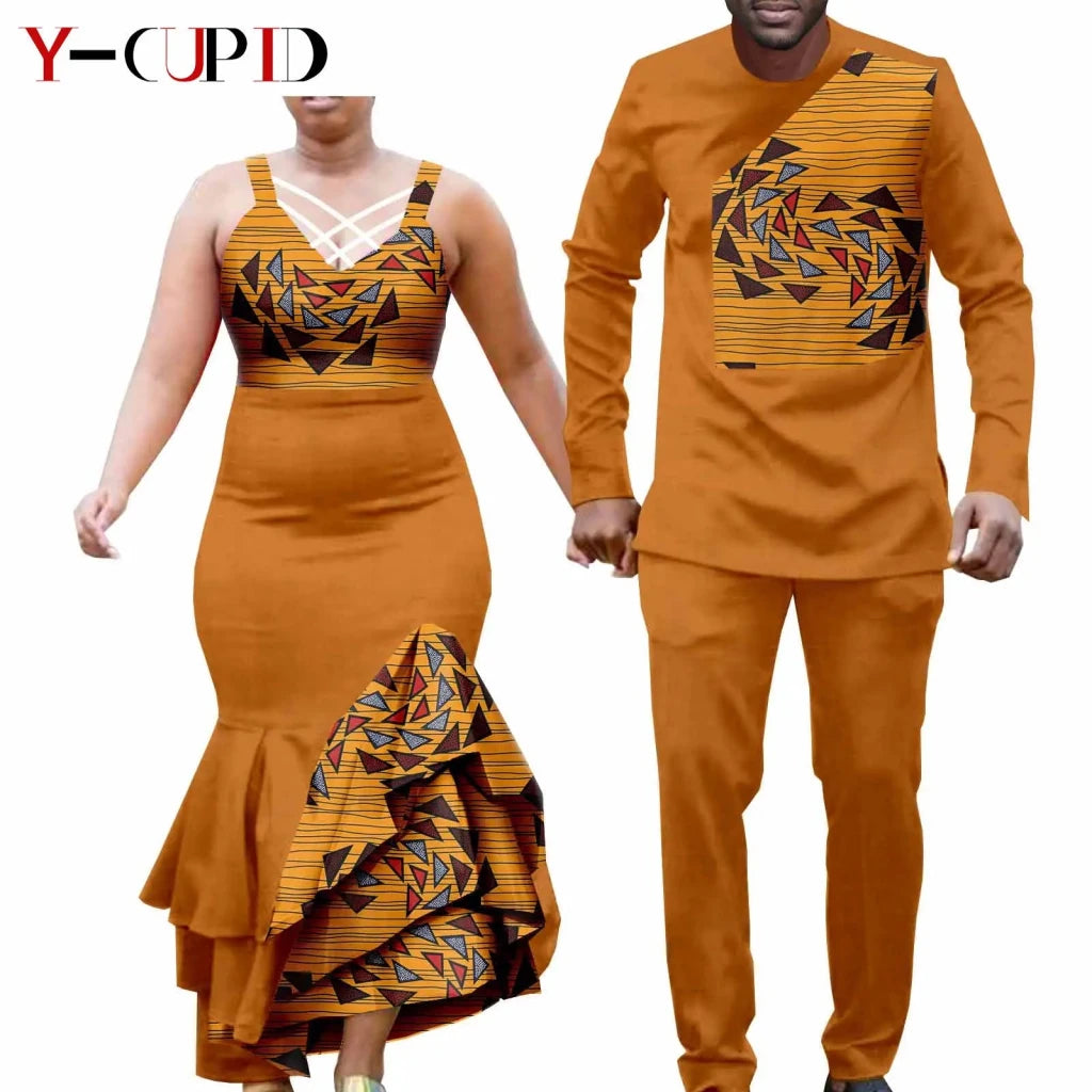 African Clothes for Couple Print Long Dresses for Women Dashiki Men Outfits Shirts and Pants 2 Piece Sets for Wedding A21C005 - Free Delivery Worldwide only at Flexi Africa