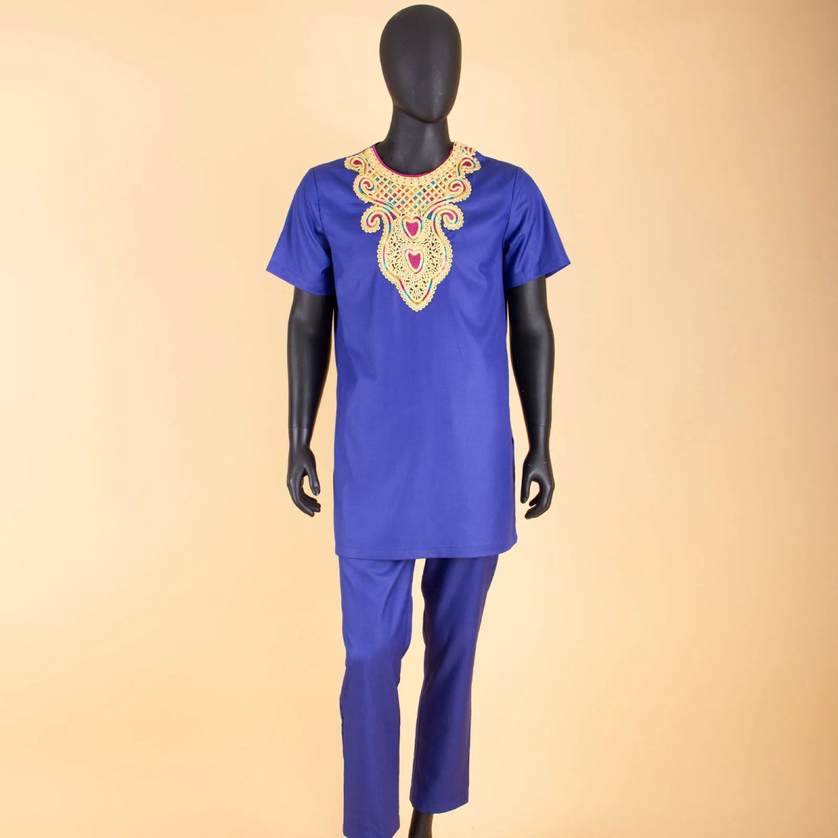 African Clothes for Men – Agbada Robe Embroidery Shirt, Pants, Hat 4PC Set with Chain - Free Delivery only at Flexi Africa