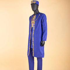 African Clothes for Men – Agbada Robe Embroidery Shirt, Pants, Hat 4PC Set with Chain - Free Delivery only at Flexi Africa