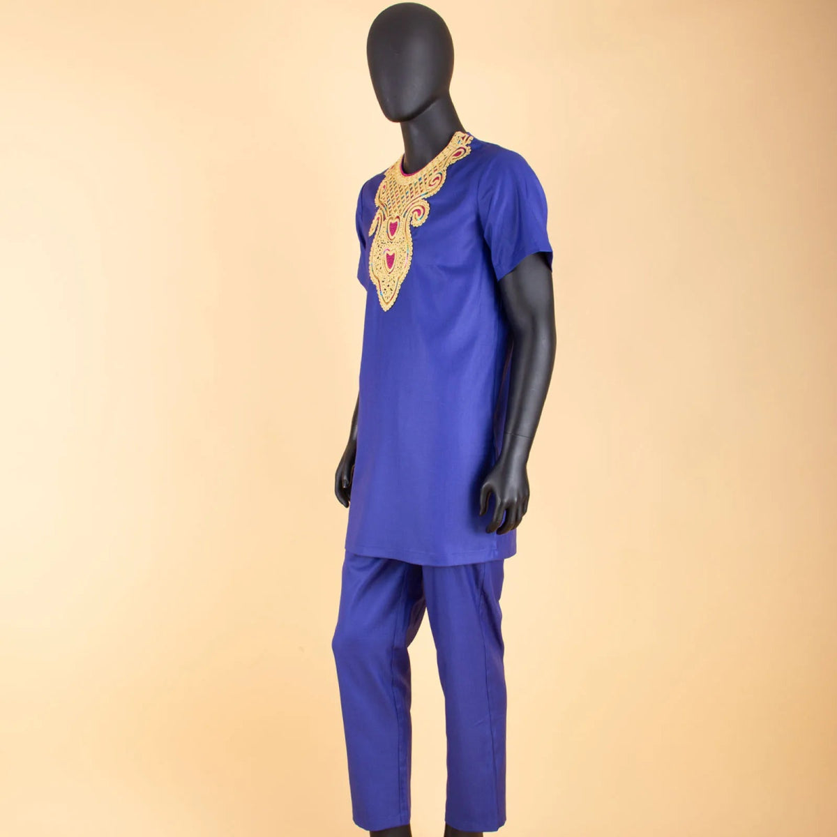 African Clothes for Men – Agbada Robe Embroidery Shirt, Pants, Hat 4PC Set with Chain - Free Delivery only at Flexi Africa