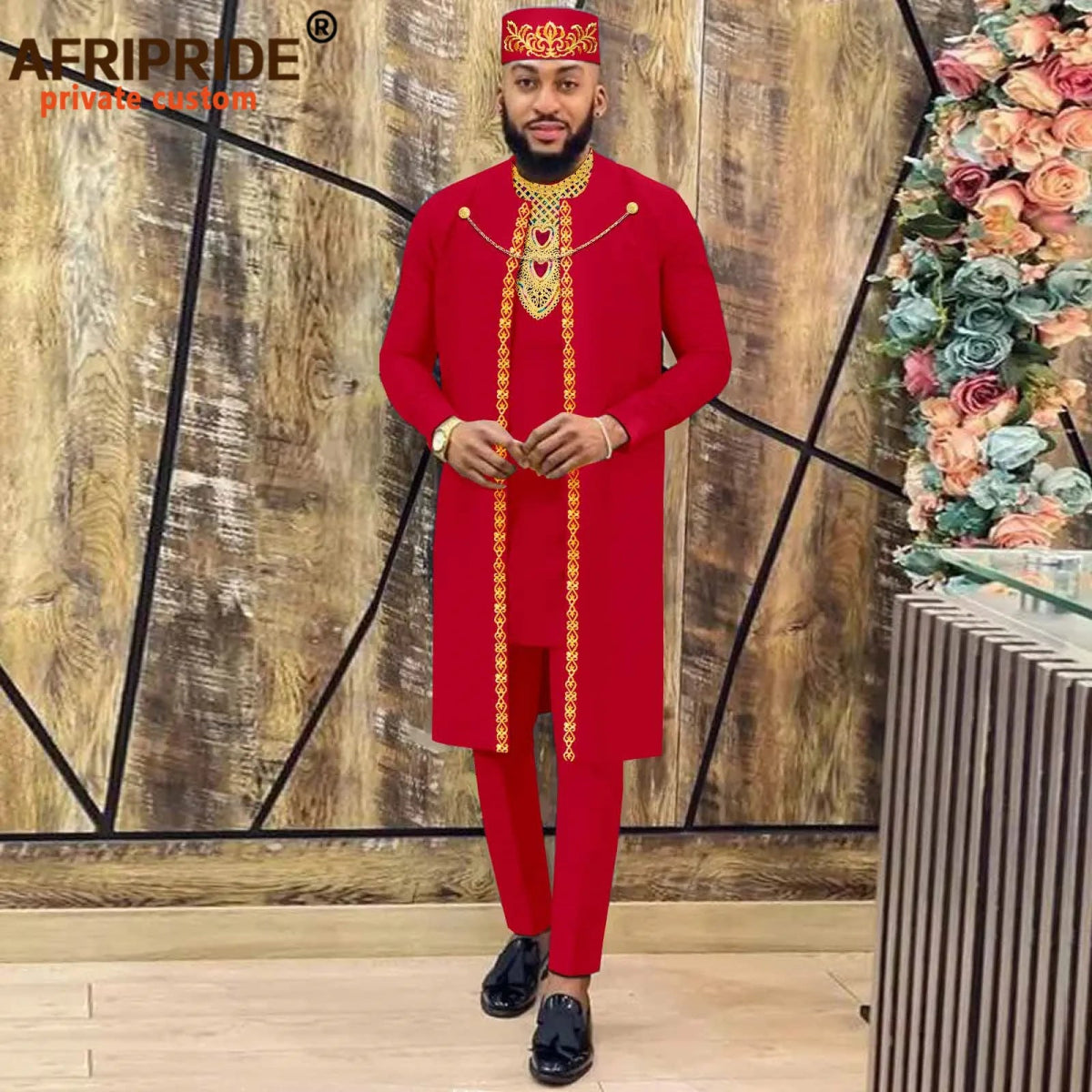 African Clothes for Men – Agbada Robe Embroidery Shirt, Pants, Hat 4PC Set with Chain - Free Delivery only at Flexi Africa