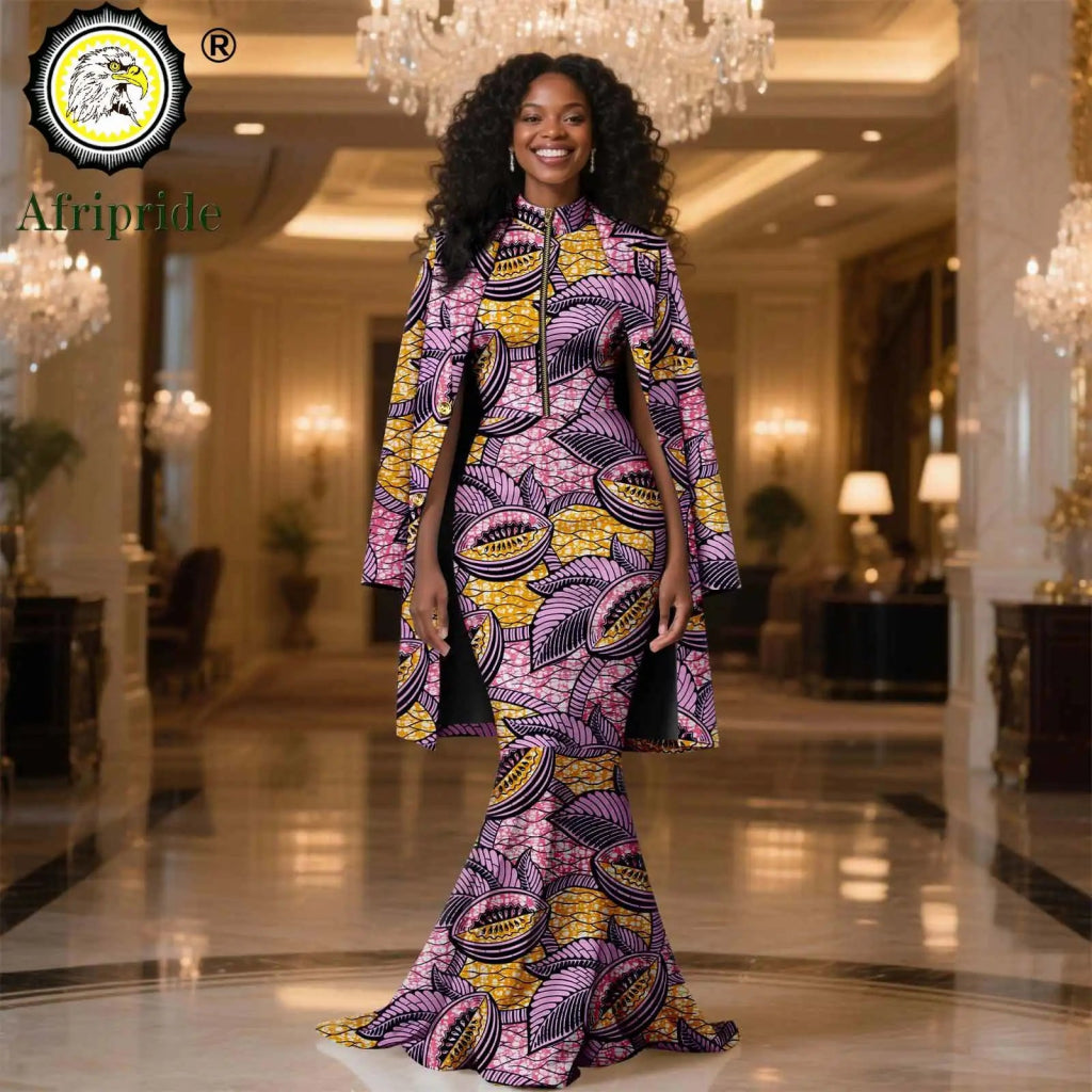 African Clothes for Women 2PC Set – Single Breasted Jacket and Zipper Maxi Dress Ankara Print Outfit - Free Delivery Worldwide only at Flexi Africa