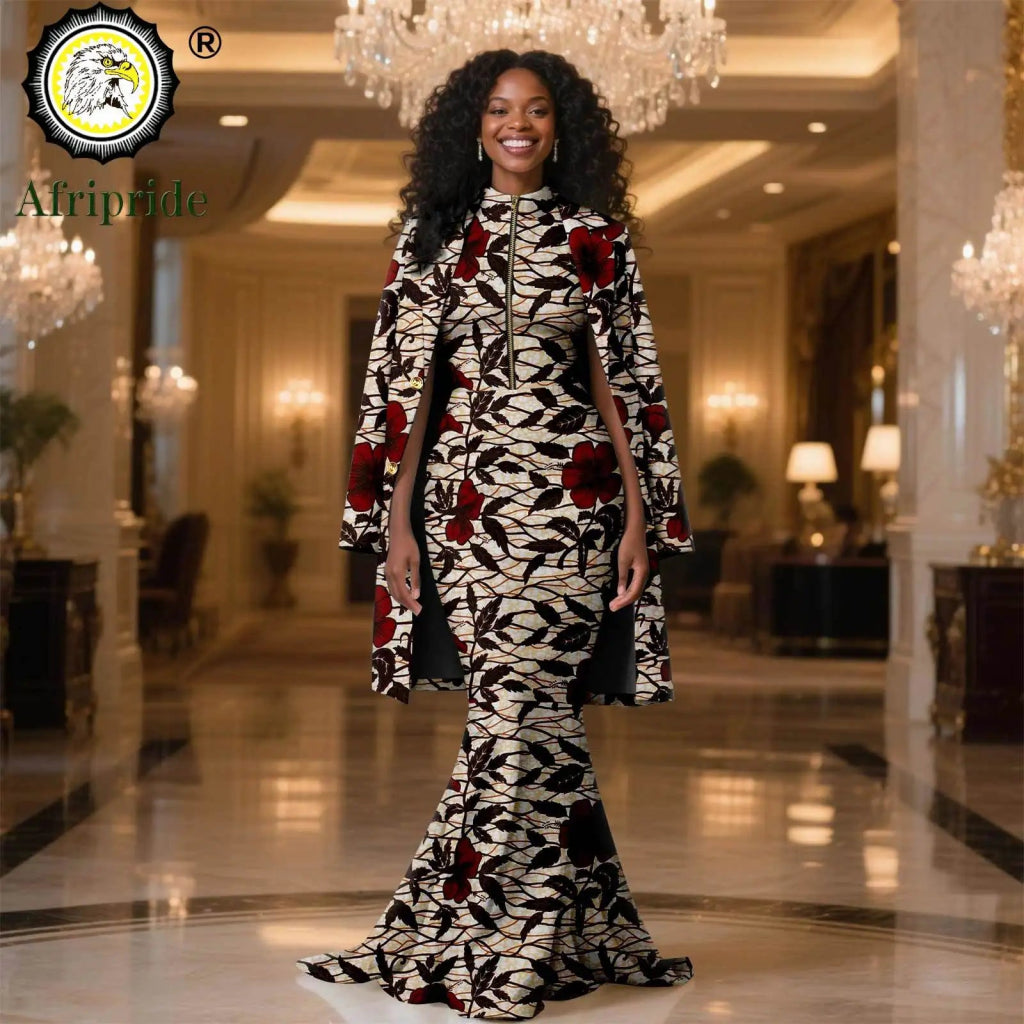 African Clothes for Women 2PC Set – Single Breasted Jacket and Zipper Maxi Dress Ankara Print Outfit - Free Delivery Worldwide only at Flexi Africa