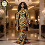 African Clothes for Women 2PC Set – Single Breasted Jacket and Zipper Maxi Dress Ankara Print Outfit - Free Delivery Worldwide only at Flexi Africa
