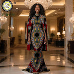 African Clothes for Women 2PC Set – Single Breasted Jacket and Zipper Maxi Dress Ankara Print Outfit - Free Delivery Worldwide only at Flexi Africa