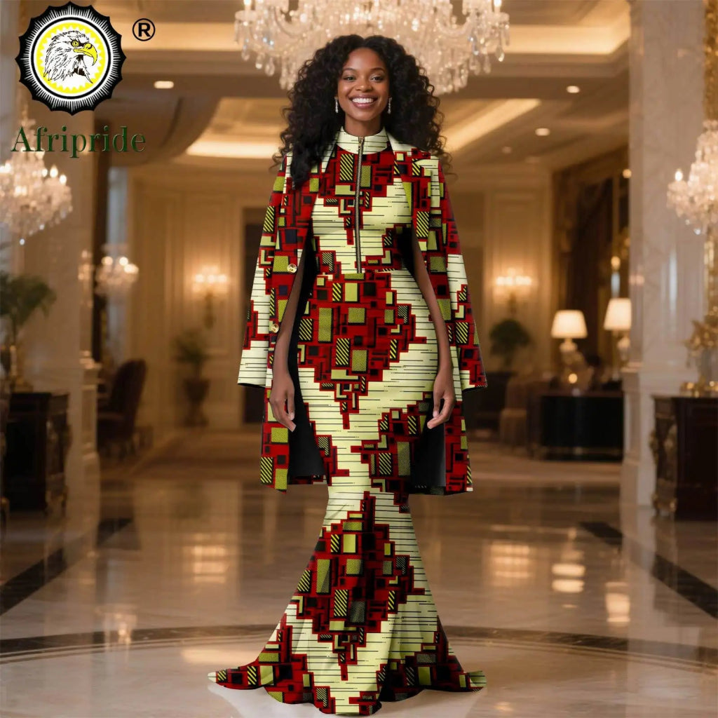 African Clothes for Women 2PC Set – Single Breasted Jacket and Zipper Maxi Dress Ankara Print Outfit - Free Delivery Worldwide only at Flexi Africa