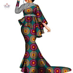 Buy African Bazin Riche Floral Printed 2PC Set – Irregular Bat Sleeve Top & Long Skirt Elegant Party Outfit for Women