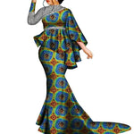 Buy African Bazin Riche Floral Printed 2PC Set – Irregular Bat Sleeve Top & Long Skirt Elegant Party Outfit for Women