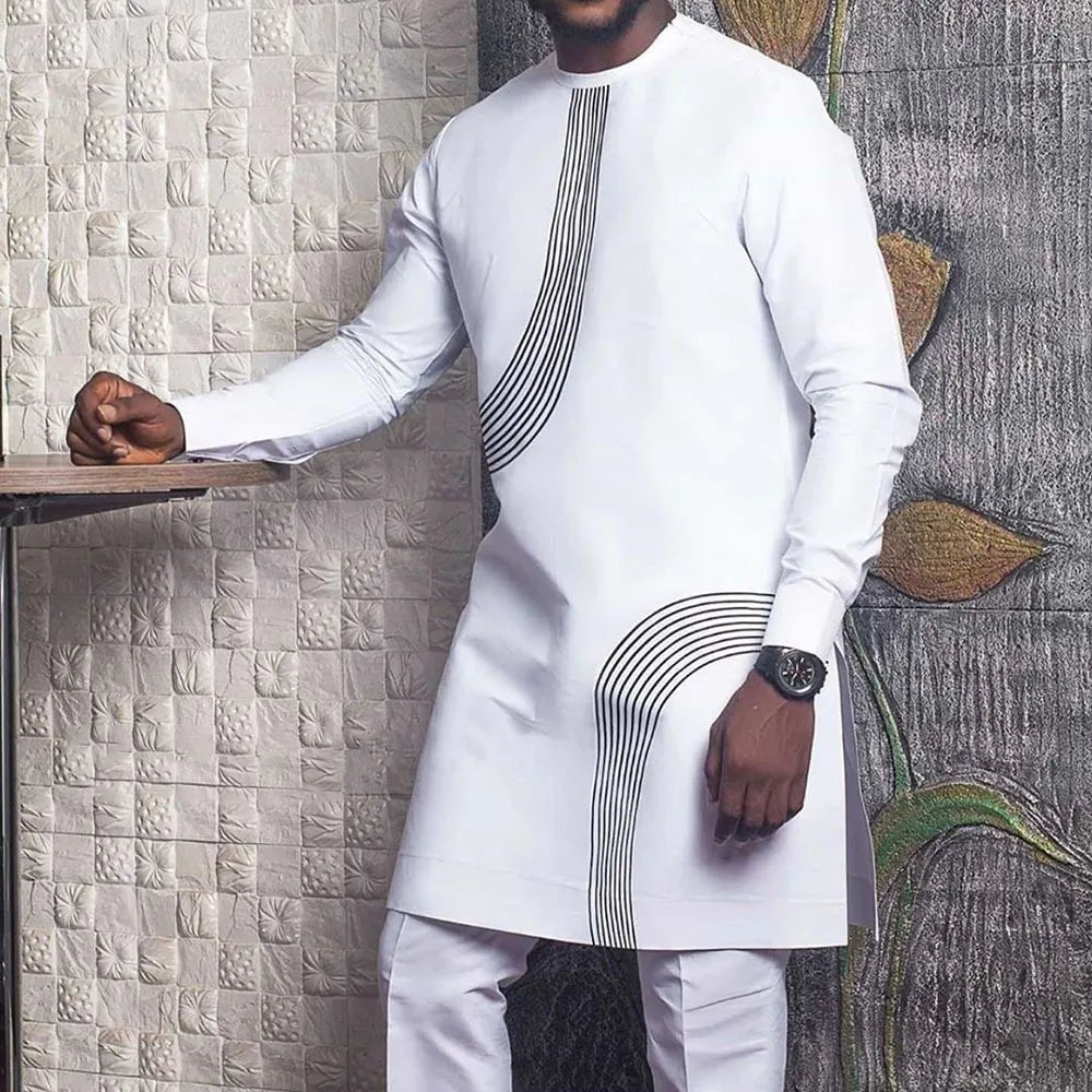 African Clothes Men Fashion Summer Dashiki Traditional Long Sleeve White Shirts African Clothing - Flexi Africa - FREE POST