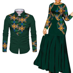 African Couple Matching Outfits – Elegant Lovers’ Traditional Clothing Set, Men’s Shirt & Women’s Long Maxi Dress - Free Delivery Worldwide only at Flexi Africa