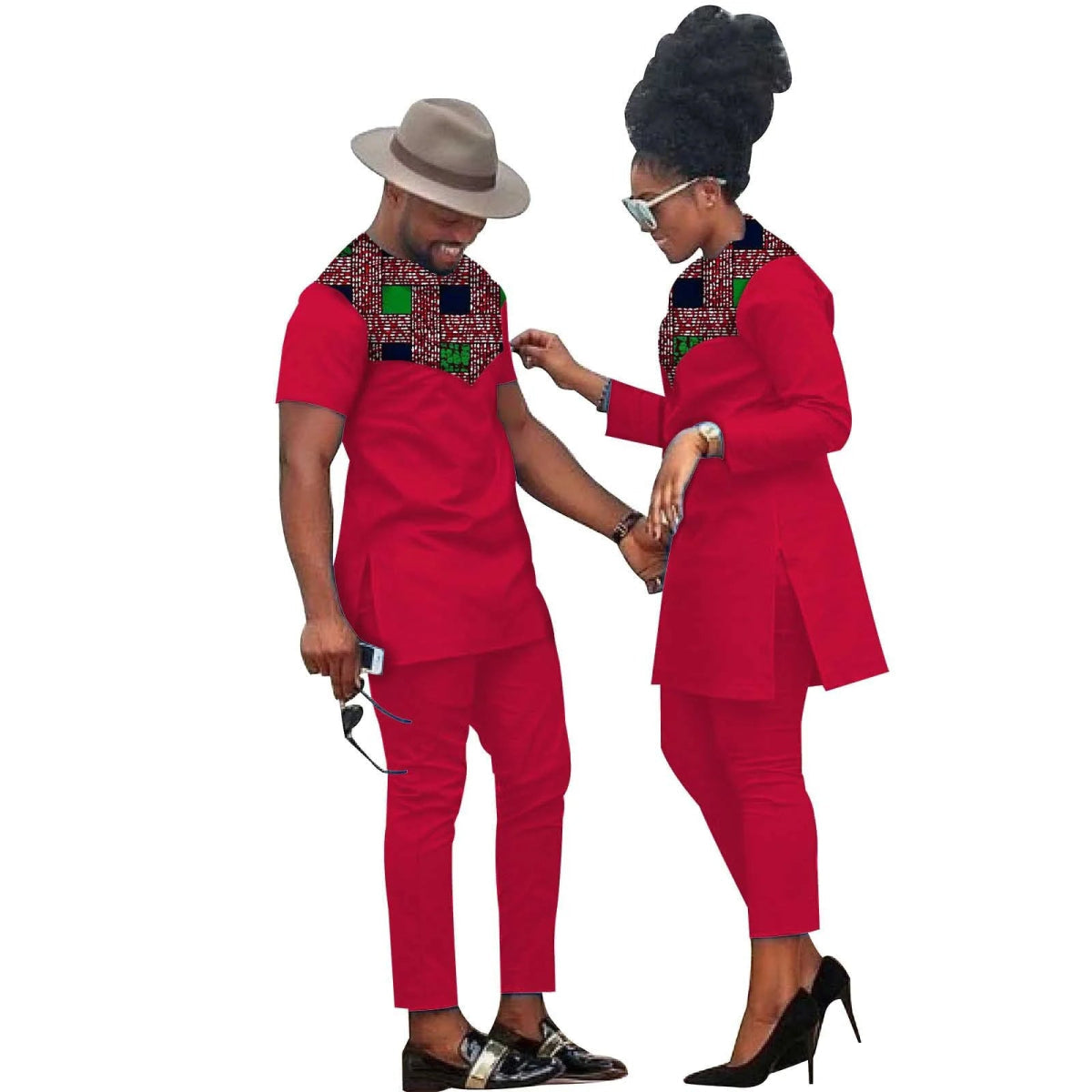 African Couples Matching Clothes – Handmade Bazin Riche Ankara Print for Women and Men - Free Delivery Worldwide only at Flexi Africa
