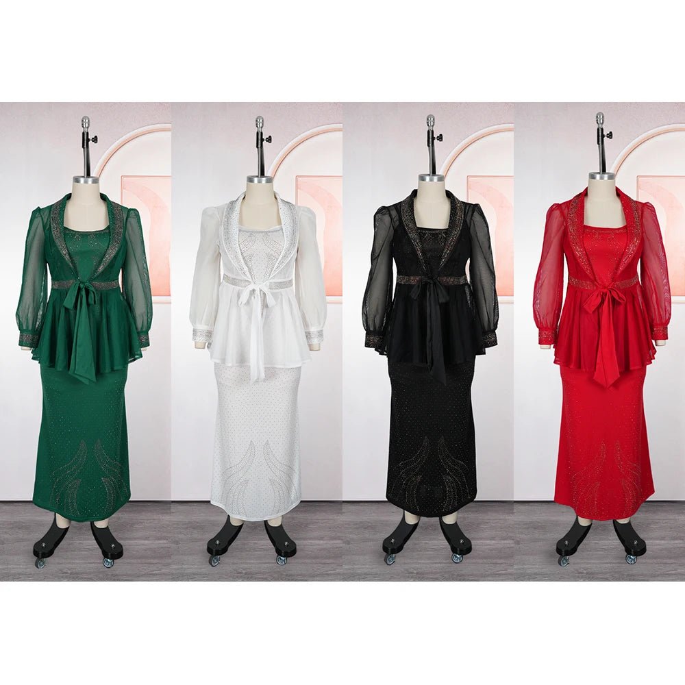 African Dashiki 2PC Set for Women – Diamond Embellished Evening Gown with Matching Coat - Free Delivery Worldwide only at Flexi Africa