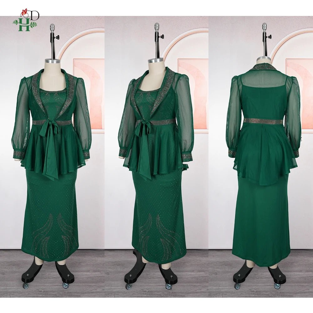 African Dashiki 2PC Set for Women – Diamond Embellished Evening Gown with Matching Coat - Free Delivery Worldwide only at Flexi Africa