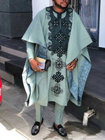 African Dashiki Agbada Set for Men – 3 Piece Traditional Ankara Outfit Shirt, Pants & Robe - Free Delivery Worldwide only at Flexi Africa