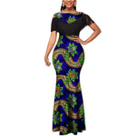 African Dashiki Bazin Riche Long Dress for Women – Slim Tassel Print Matching Couple Party Outfit - Free Delivery Worldwide only at Flexi Africa