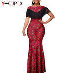 African Dashiki Bazin Riche Long Dress for Women – Slim Tassel Print Matching Couple Party Outfit - Free Delivery Worldwide only at Flexi Africa