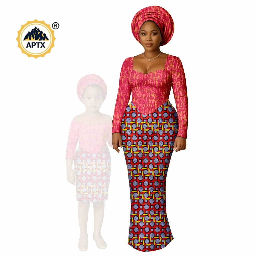 African Dashiki Long Dresses – Ankara Mom and Daughter Matching Family Wear - Free Delivery Worldwide only at Flexi Africa