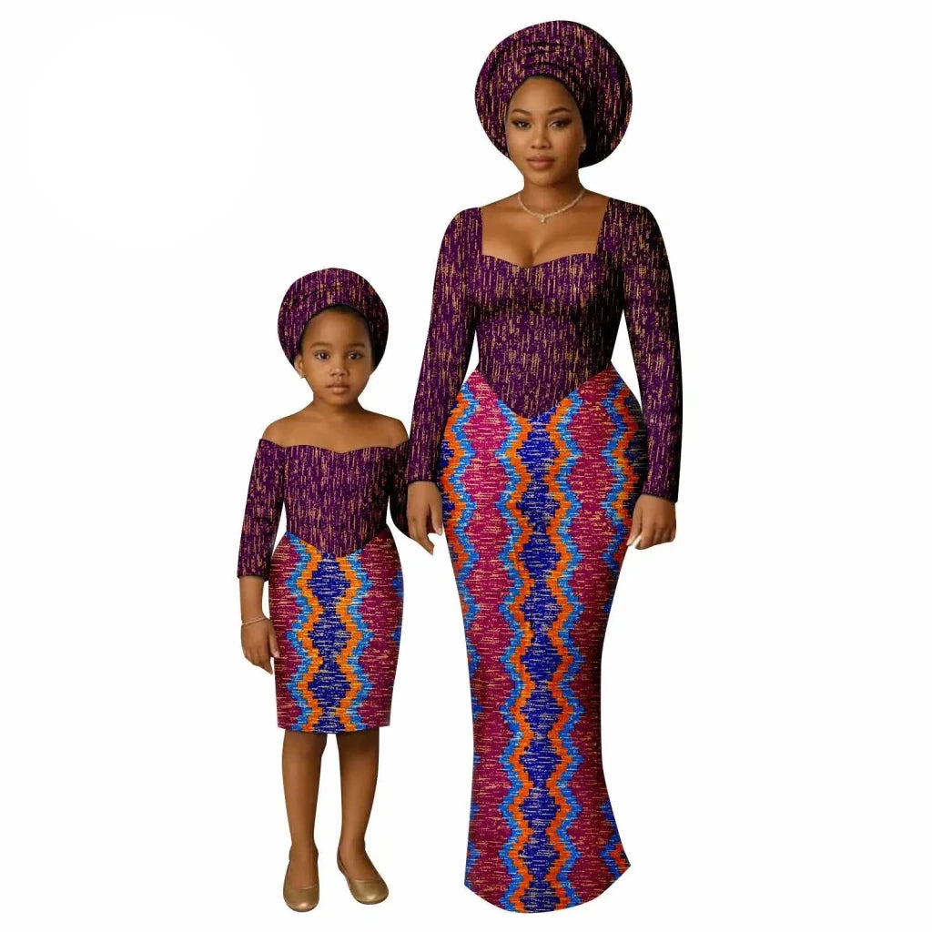African Dashiki Long Dresses – Ankara Mom and Daughter Matching Family Wear - Free Delivery Worldwide only at Flexi Africa