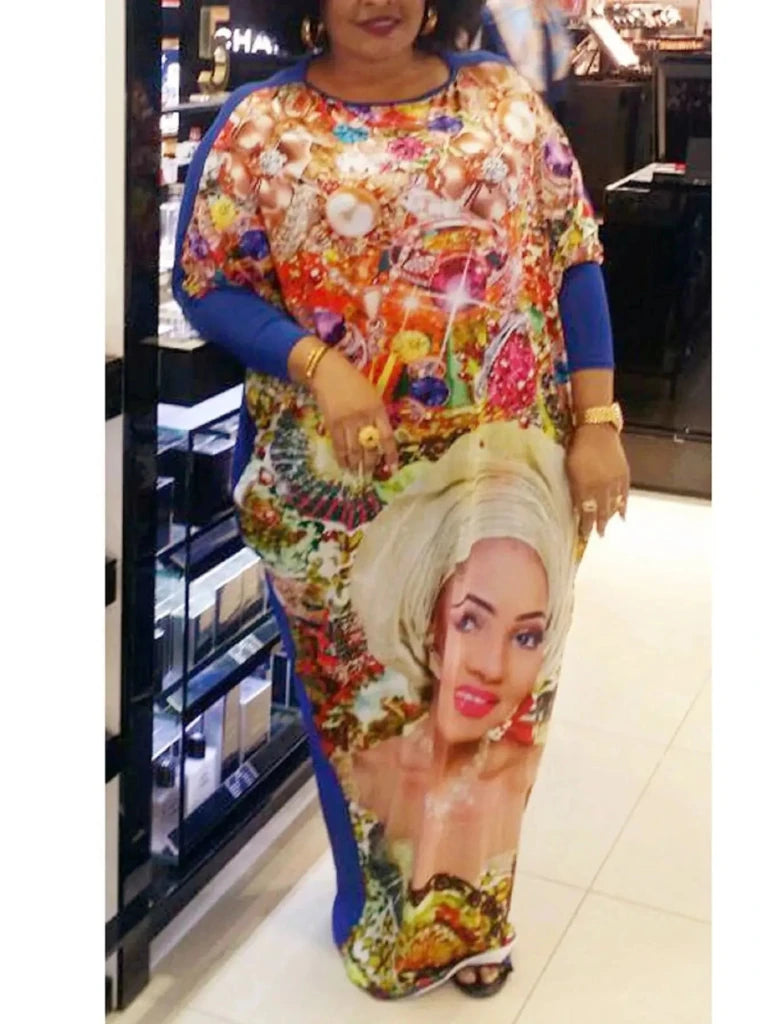 African Dashiki Maxi Dress – Bazin Elastic Diamond Print Loose Fit Women’s Dress - Free Delivery Worldwide only at Flexi Africa