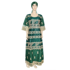 African Dashiki Maxi Dress: Bazin Embroidery, Beading, and Lace Robe for Wedding Party Elegance - Free Delivery Worldwide only at Flexi Africa