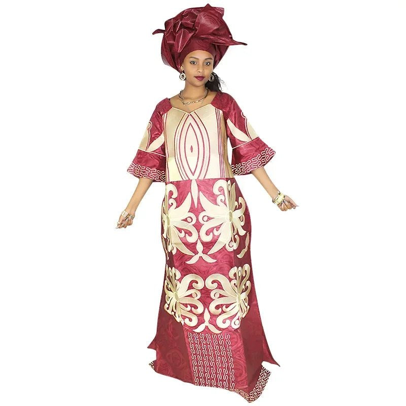 Buy African Dress For Woman Bazin Riche Embroidery Design Floor Length Dress With Scarf for only $36.51 at Flexi Africa!
