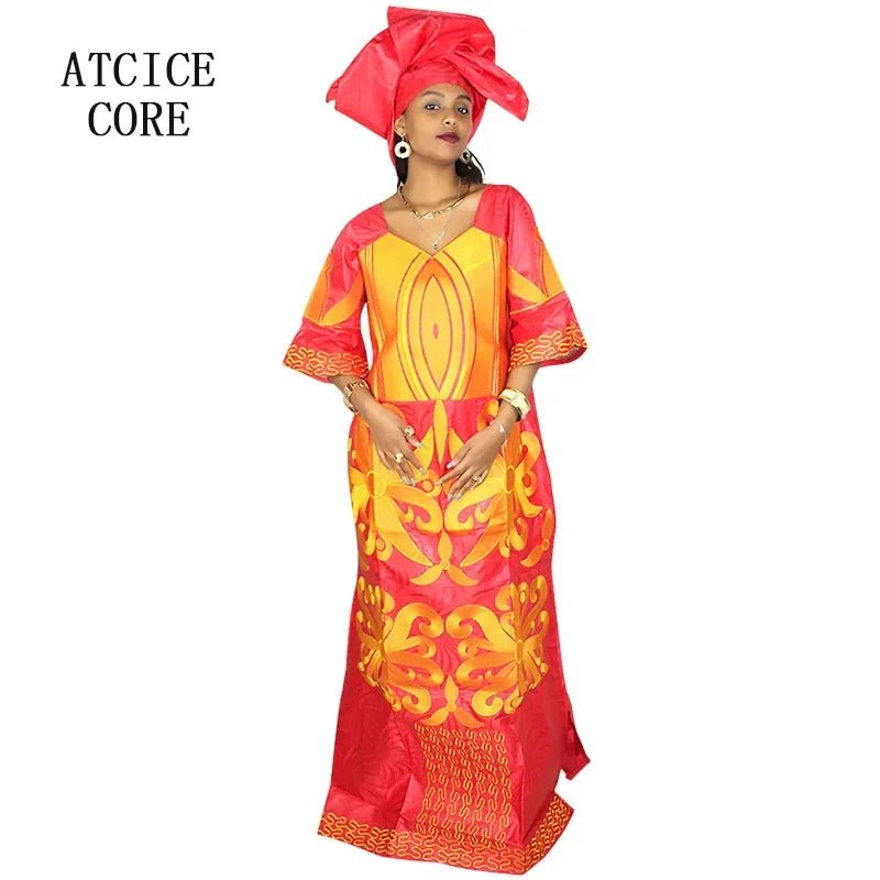 Buy African Dress For Woman Bazin Riche Embroidery Design Floor Length Dress With Scarf for only $36.51 at Flexi Africa!