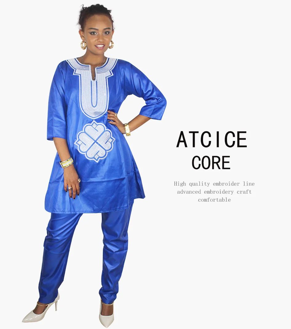 African Dress For Woman Soft Material Emboridery Design Top And Pants - Free Delivery Worldwide only at Flexi Africa