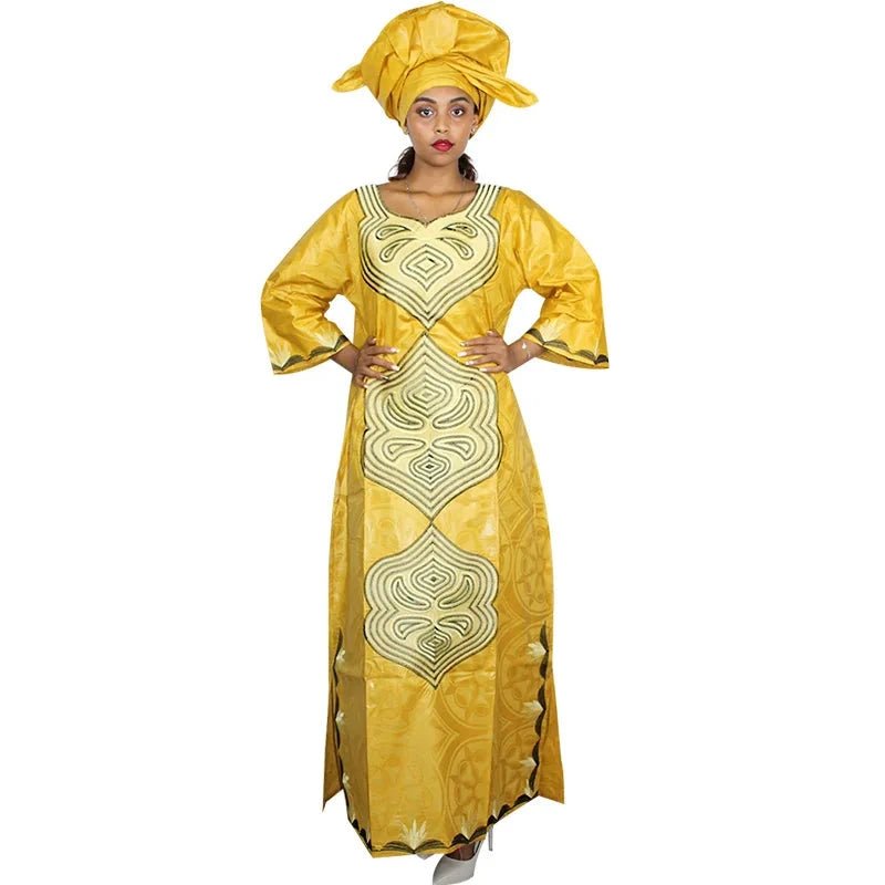 African Dresses For Women 3/4 Sleeve Plus Size Dress With Scarf - Free Delivery Worldwide only at Flexi Africa