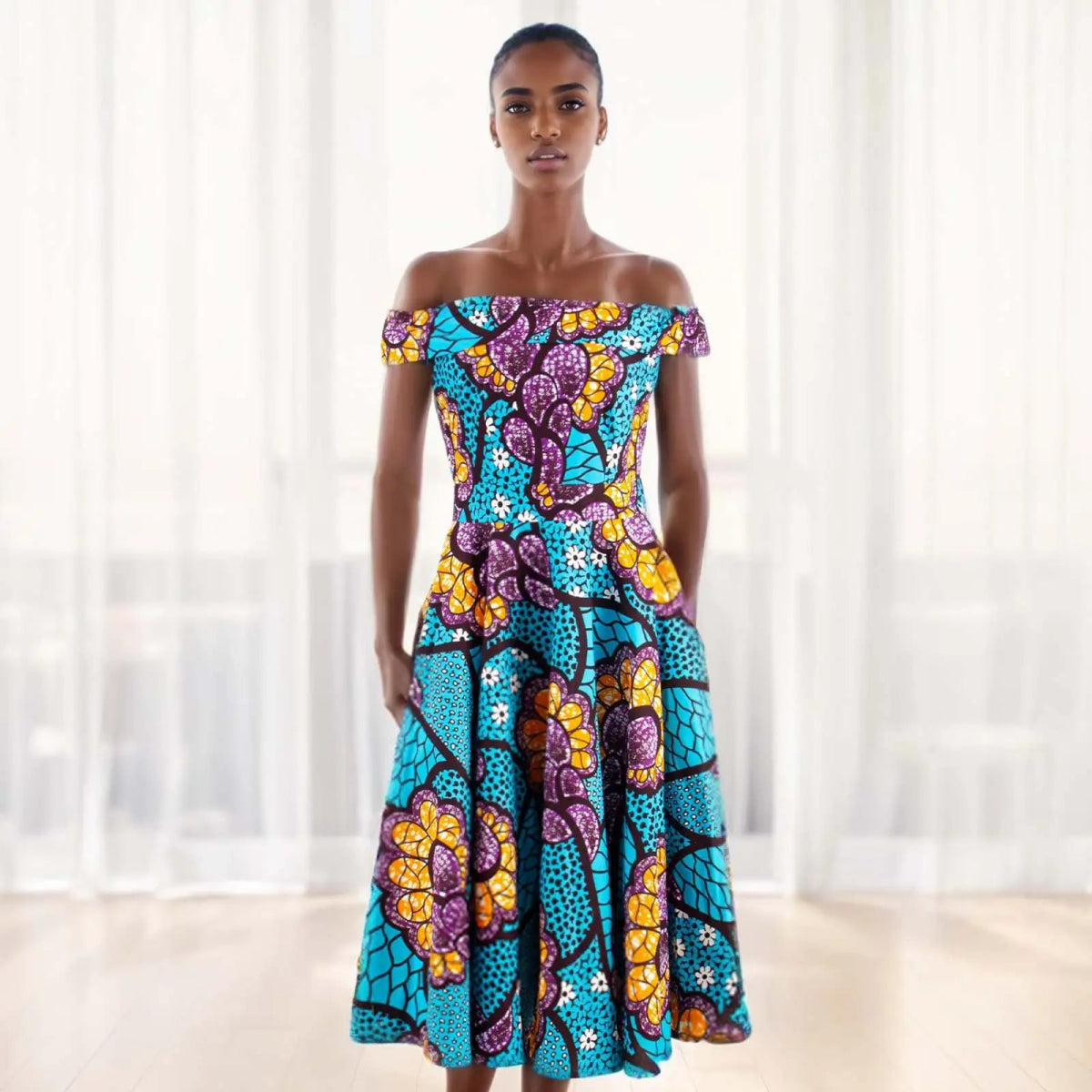 African Dresses for Women Ankara Print Off Shoulder Traditional African Clothing Strapless Dress Ankara Attire A722516 - Free Delivery Worldwide only at Flexi Africa