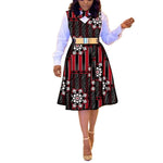 African Dresses for Women Match Print Bow Tie V - Neck Sleeve African Clothes Ankara Print Outfits Plus Size Bazin Riche S2025041 - Free Delivery Worldwide only at Flexi Africa