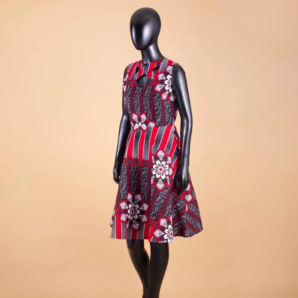 African Dresses for Women Match Print Bow Tie V - Neck Sleeve African Clothes Ankara Print Outfits Plus Size Bazin Riche S2025041 - Free Delivery Worldwide only at Flexi Africa