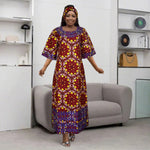 African Embroidered Bazin Dress for Women – Floral Boho Ankara Long Robes - Free Delivery Worldwide only at Flexi Africa