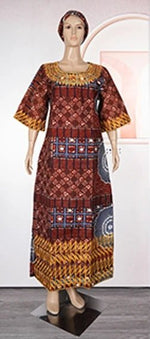 African Embroidered Bazin Dress for Women – Floral Boho Ankara Long Robes - Free Delivery Worldwide only at Flexi Africa